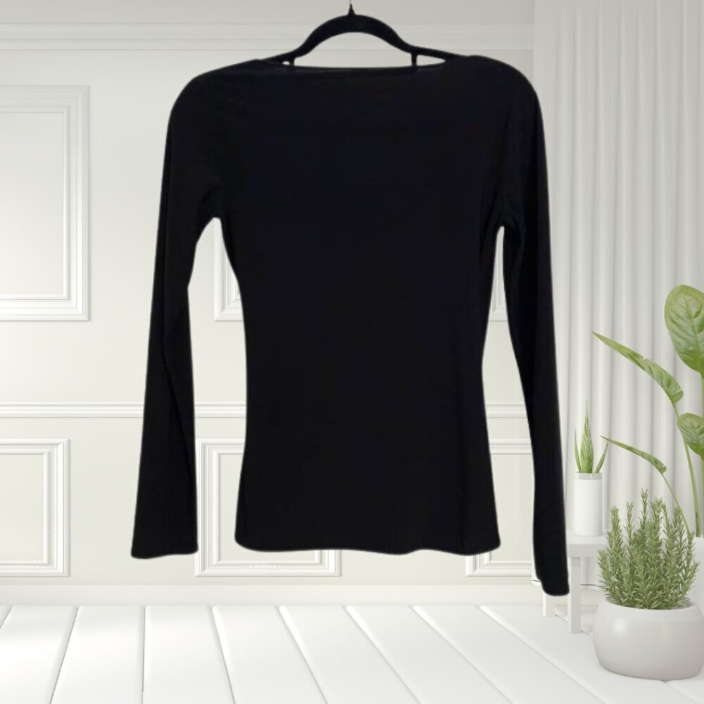 Black Long Sleeve Wrap Top with Decorative Hoop – Size S, Partial Cami Insert - Picture 3 of 10